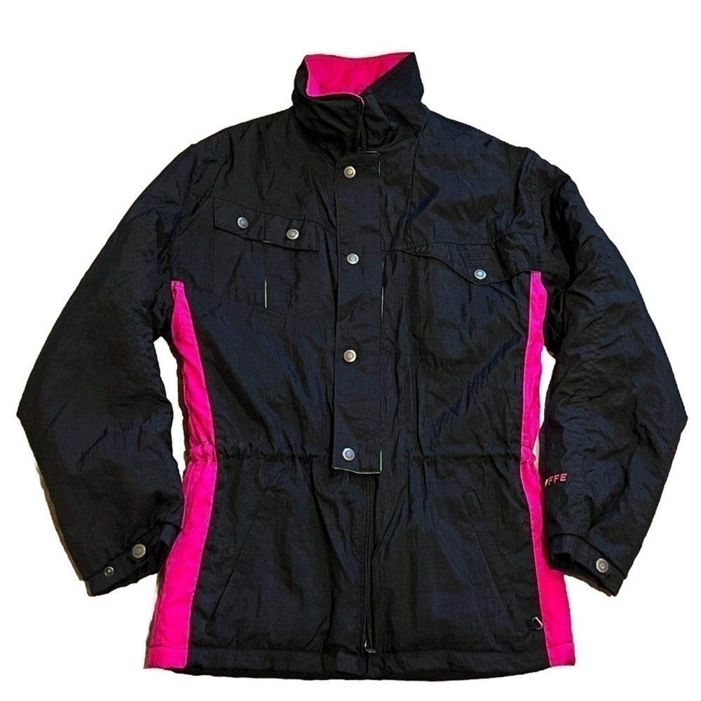Roffe Men’s Super Charger Ski Jacket Vintage Black Neon Pink Green Small Zip Up